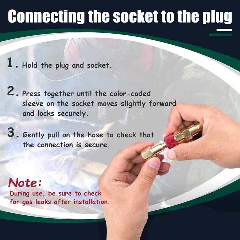 Miumoon Upgraded QDB10 Torch to Hose Quick Connect Set, With Check Valves. Brass construction color coded for safety (oxy/green, fuel/red). - Image 3